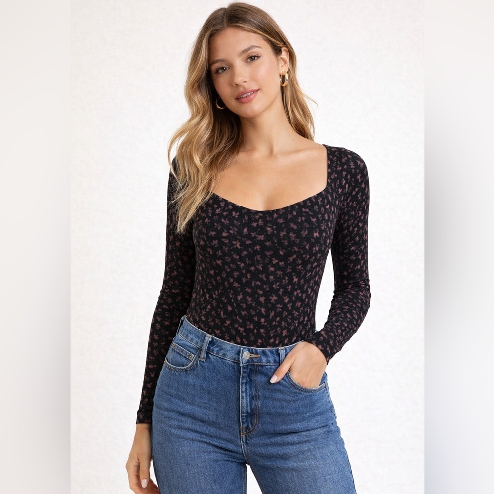 Floral Black Long Sleeve Bodysuit